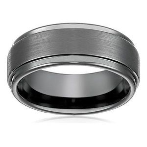 Men's Tungsten Wedding Band (8mm). Black High Polish Sides and Matte Finish Top